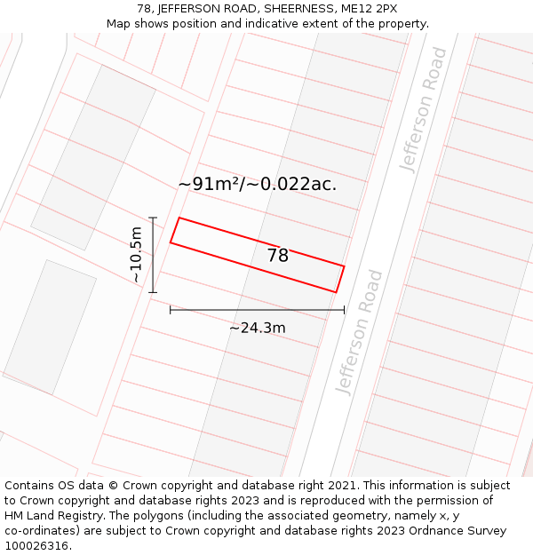 78, JEFFERSON ROAD, SHEERNESS, ME12 2PX: Plot and title map