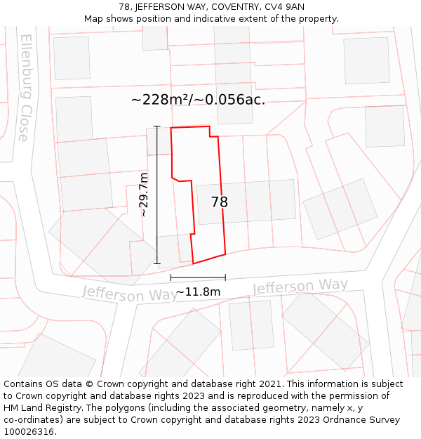 78, JEFFERSON WAY, COVENTRY, CV4 9AN: Plot and title map
