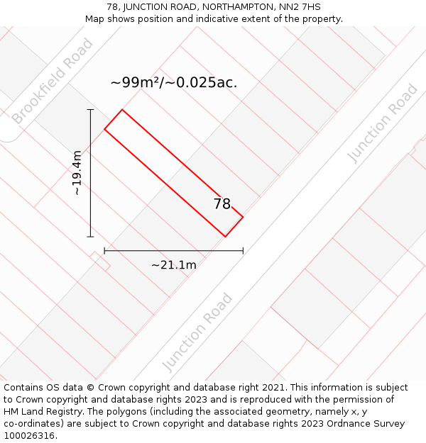 78, JUNCTION ROAD, NORTHAMPTON, NN2 7HS: Plot and title map