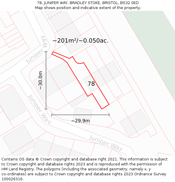 78, JUNIPER WAY, BRADLEY STOKE, BRISTOL, BS32 0ED: Plot and title map