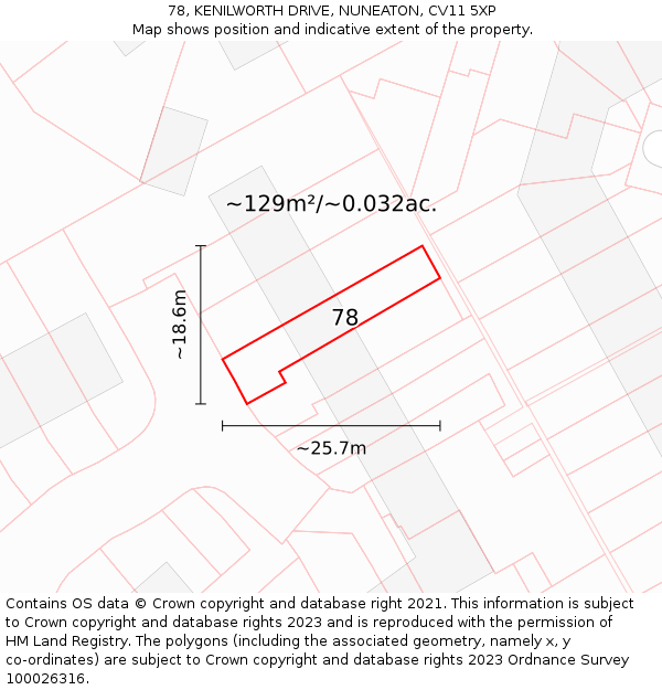 78, KENILWORTH DRIVE, NUNEATON, CV11 5XP: Plot and title map