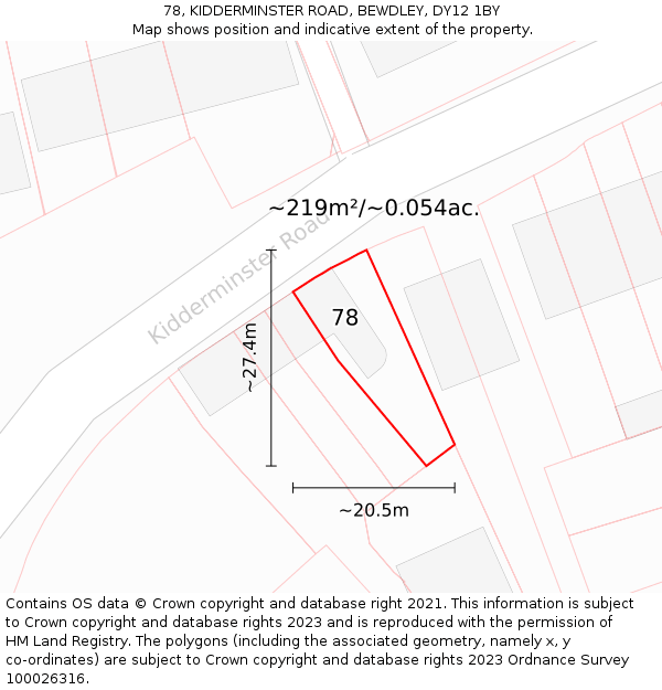 78, KIDDERMINSTER ROAD, BEWDLEY, DY12 1BY: Plot and title map