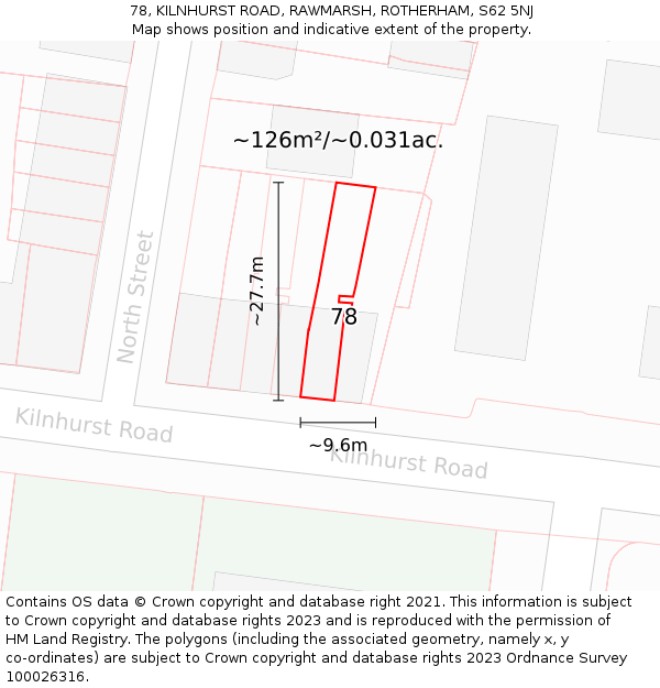 78, KILNHURST ROAD, RAWMARSH, ROTHERHAM, S62 5NJ: Plot and title map