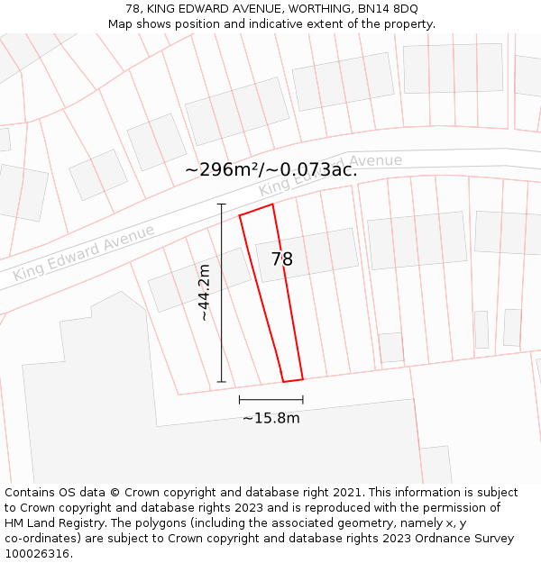 78, KING EDWARD AVENUE, WORTHING, BN14 8DQ: Plot and title map