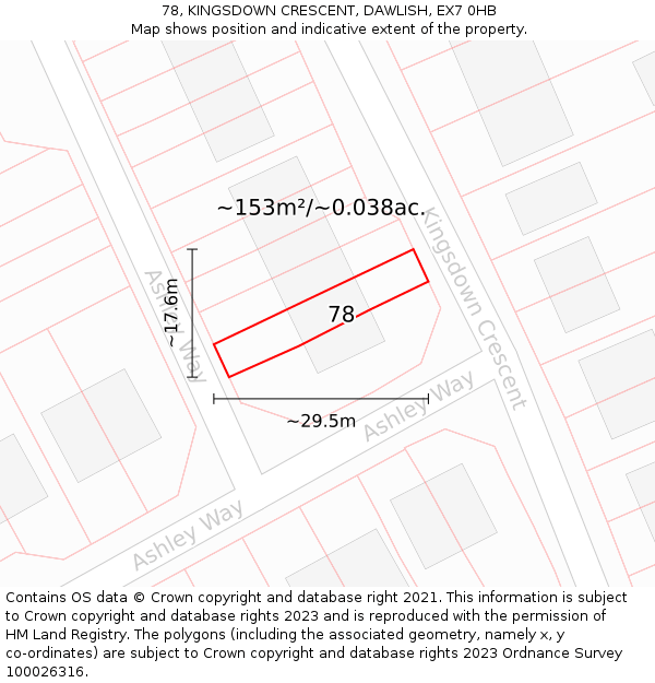 78, KINGSDOWN CRESCENT, DAWLISH, EX7 0HB: Plot and title map