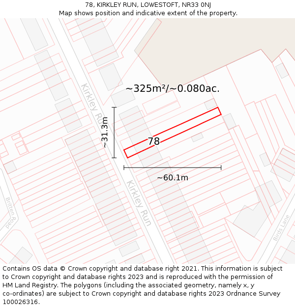 78, KIRKLEY RUN, LOWESTOFT, NR33 0NJ: Plot and title map