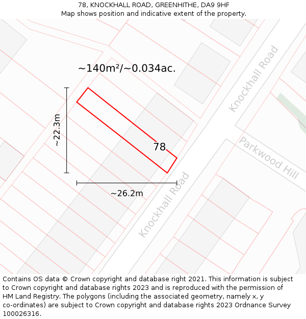 78, KNOCKHALL ROAD, GREENHITHE, DA9 9HF: Plot and title map