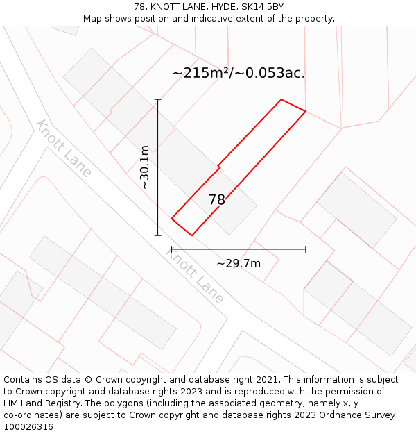 78, KNOTT LANE, HYDE, SK14 5BY: Plot and title map