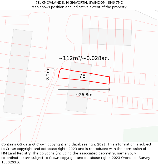 78, KNOWLANDS, HIGHWORTH, SWINDON, SN6 7ND: Plot and title map
