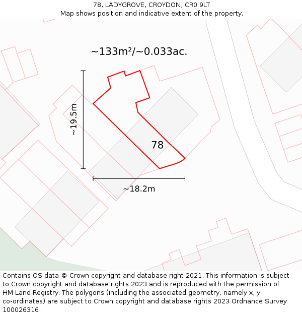 78, LADYGROVE, CROYDON, CR0 9LT: Plot and title map