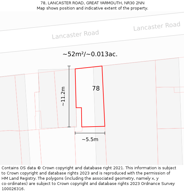 78, LANCASTER ROAD, GREAT YARMOUTH, NR30 2NN: Plot and title map