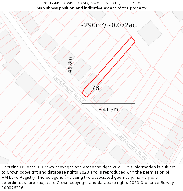 78, LANSDOWNE ROAD, SWADLINCOTE, DE11 9EA: Plot and title map