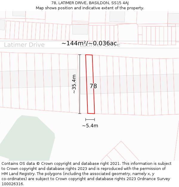 78, LATIMER DRIVE, BASILDON, SS15 4AJ: Plot and title map