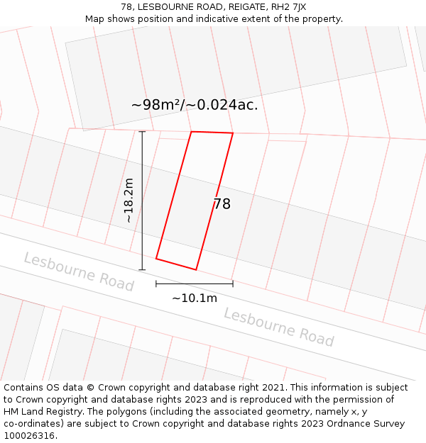 78, LESBOURNE ROAD, REIGATE, RH2 7JX: Plot and title map