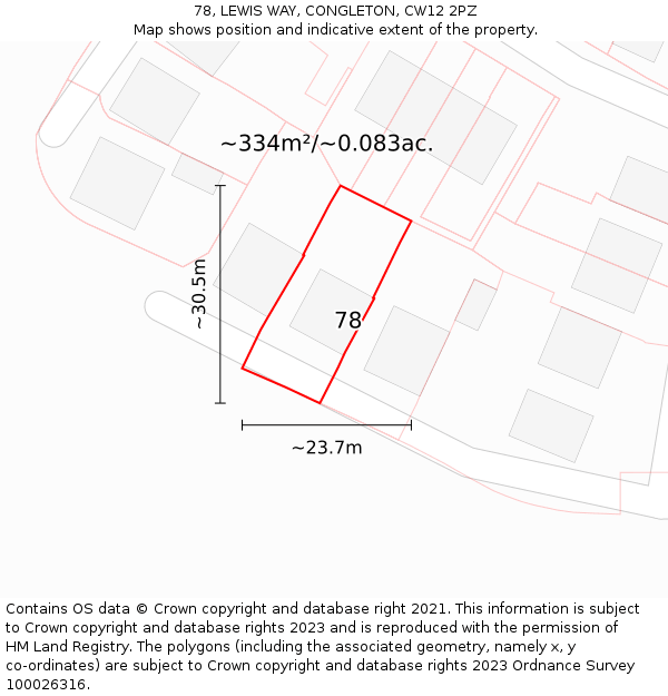 78, LEWIS WAY, CONGLETON, CW12 2PZ: Plot and title map