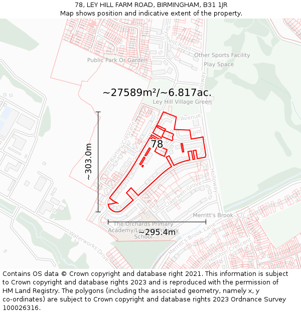 78, LEY HILL FARM ROAD, BIRMINGHAM, B31 1JR: Plot and title map