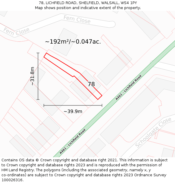 78, LICHFIELD ROAD, SHELFIELD, WALSALL, WS4 1PY: Plot and title map