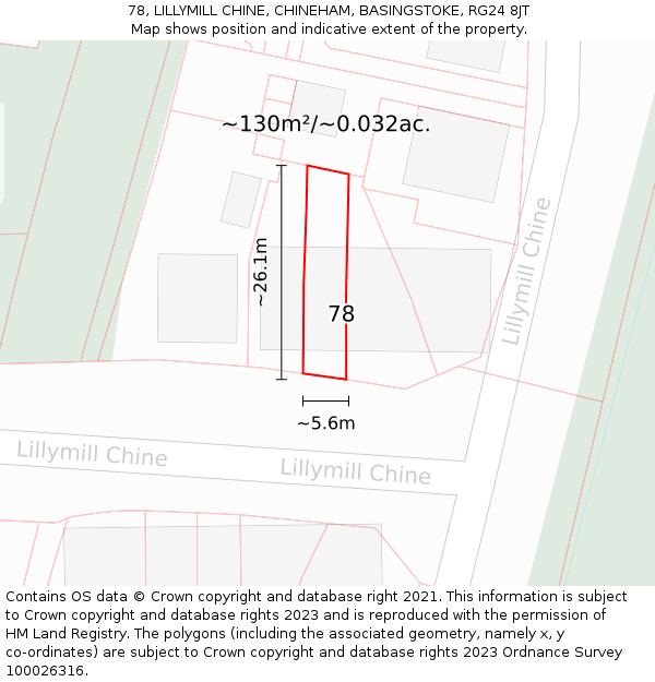 78, LILLYMILL CHINE, CHINEHAM, BASINGSTOKE, RG24 8JT: Plot and title map