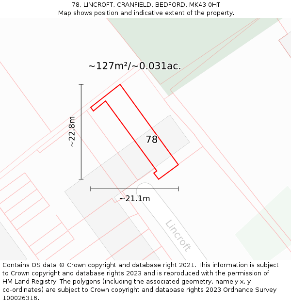 78, LINCROFT, CRANFIELD, BEDFORD, MK43 0HT: Plot and title map