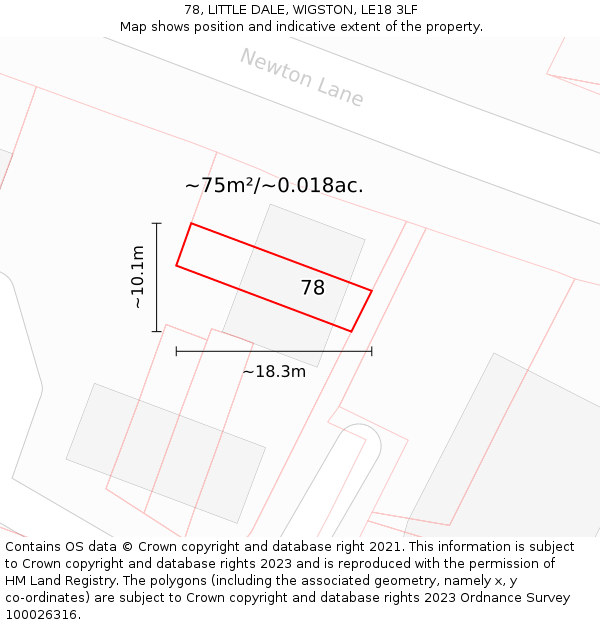 78, LITTLE DALE, WIGSTON, LE18 3LF: Plot and title map