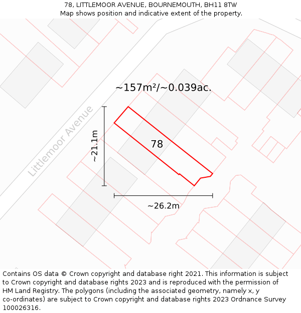 78, LITTLEMOOR AVENUE, BOURNEMOUTH, BH11 8TW: Plot and title map