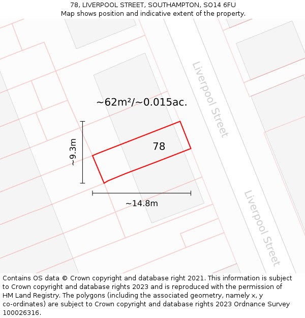 78, LIVERPOOL STREET, SOUTHAMPTON, SO14 6FU: Plot and title map