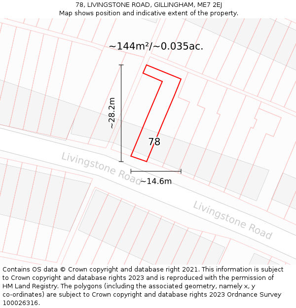 78, LIVINGSTONE ROAD, GILLINGHAM, ME7 2EJ: Plot and title map