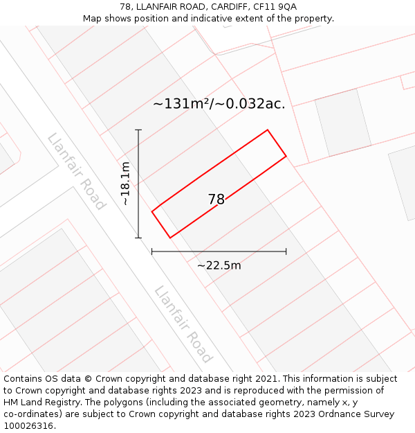78, LLANFAIR ROAD, CARDIFF, CF11 9QA: Plot and title map