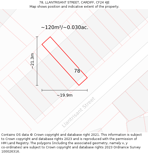 78, LLANTRISANT STREET, CARDIFF, CF24 4JE: Plot and title map