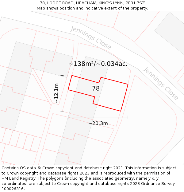 78, LODGE ROAD, HEACHAM, KING'S LYNN, PE31 7SZ: Plot and title map