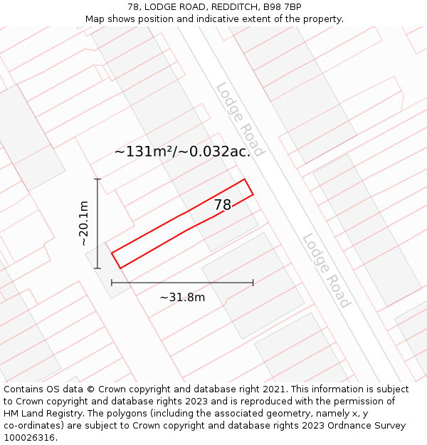 78, LODGE ROAD, REDDITCH, B98 7BP: Plot and title map