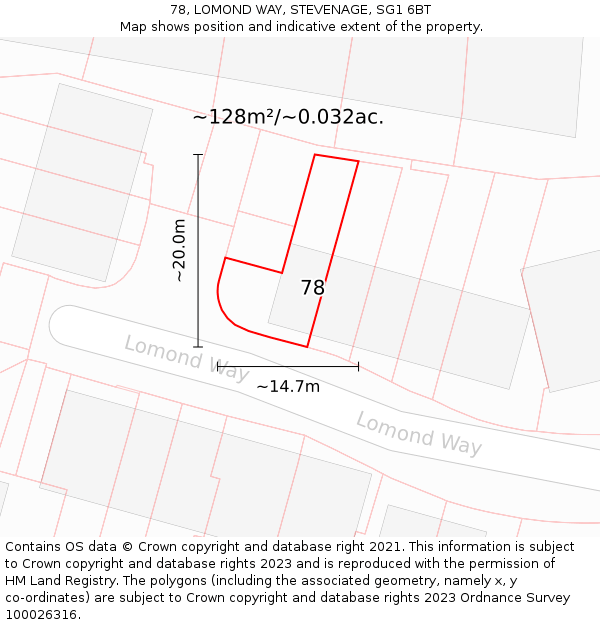 78, LOMOND WAY, STEVENAGE, SG1 6BT: Plot and title map