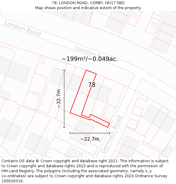 78, LONDON ROAD, CORBY, NN17 5BD: Plot and title map