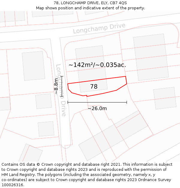 78, LONGCHAMP DRIVE, ELY, CB7 4QS: Plot and title map