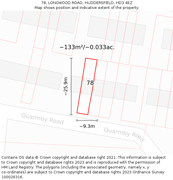 78, LONGWOOD ROAD, HUDDERSFIELD, HD3 4EZ: Plot and title map