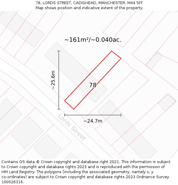 78, LORDS STREET, CADISHEAD, MANCHESTER, M44 5FF: Plot and title map