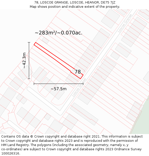 78, LOSCOE GRANGE, LOSCOE, HEANOR, DE75 7JZ: Plot and title map