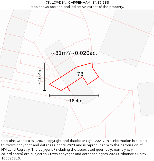 78, LOWDEN, CHIPPENHAM, SN15 2BS: Plot and title map