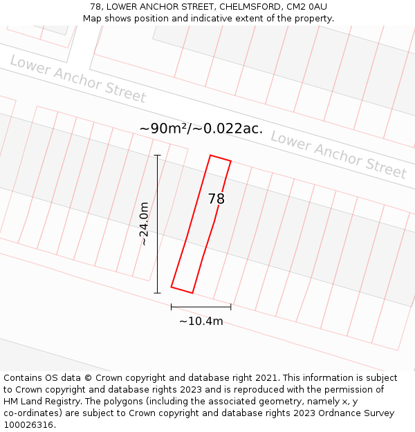 78, LOWER ANCHOR STREET, CHELMSFORD, CM2 0AU: Plot and title map