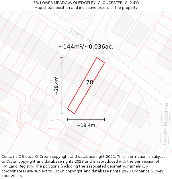 78, LOWER MEADOW, QUEDGELEY, GLOUCESTER, GL2 4YY: Plot and title map