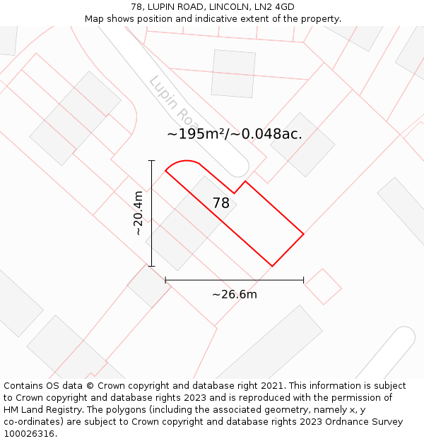 78, LUPIN ROAD, LINCOLN, LN2 4GD: Plot and title map