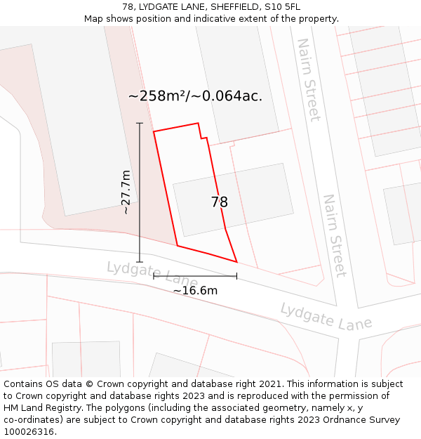 78, LYDGATE LANE, SHEFFIELD, S10 5FL: Plot and title map