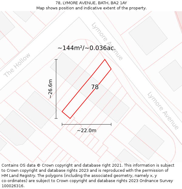 78, LYMORE AVENUE, BATH, BA2 1AY: Plot and title map