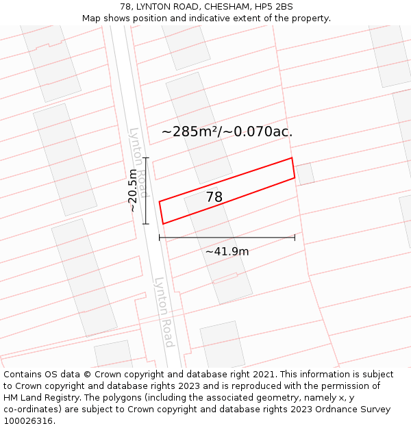 78, LYNTON ROAD, CHESHAM, HP5 2BS: Plot and title map