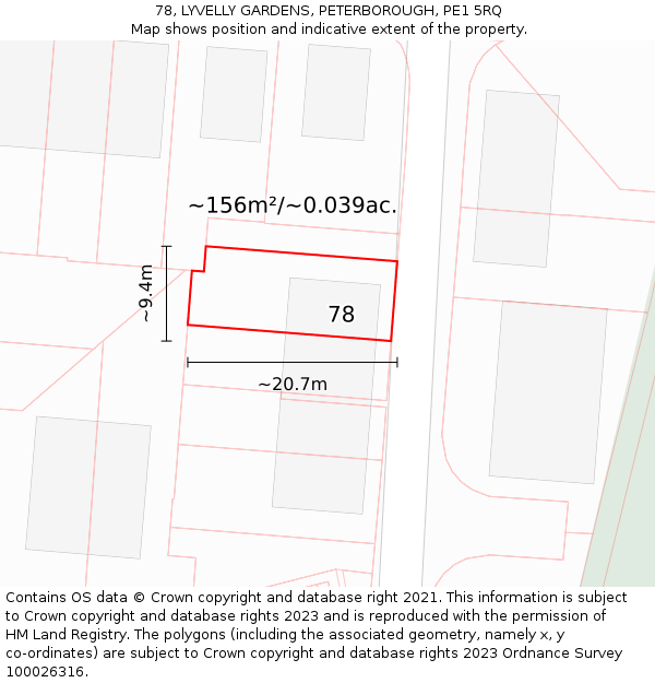 78, LYVELLY GARDENS, PETERBOROUGH, PE1 5RQ: Plot and title map