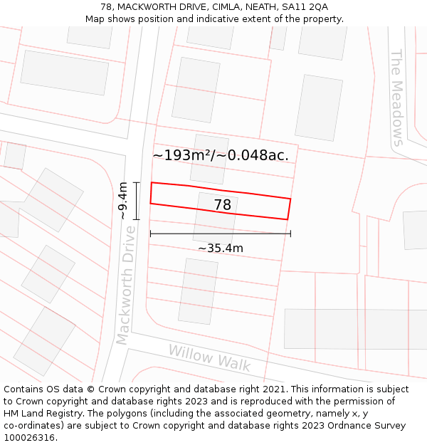 78, MACKWORTH DRIVE, CIMLA, NEATH, SA11 2QA: Plot and title map