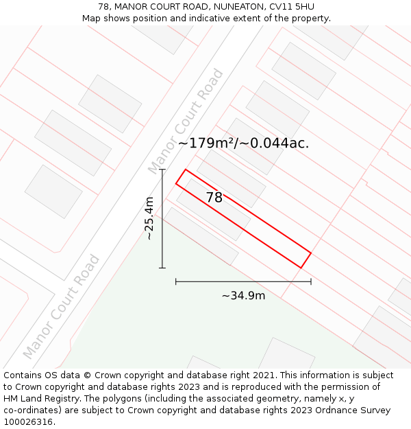 78, MANOR COURT ROAD, NUNEATON, CV11 5HU: Plot and title map