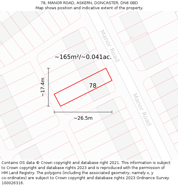 78, MANOR ROAD, ASKERN, DONCASTER, DN6 0BD: Plot and title map