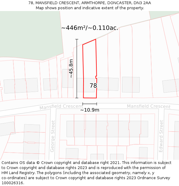 78, MANSFIELD CRESCENT, ARMTHORPE, DONCASTER, DN3 2AA: Plot and title map