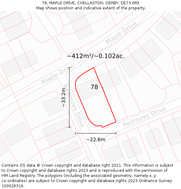 78, MAPLE DRIVE, CHELLASTON, DERBY, DE73 6RX: Plot and title map